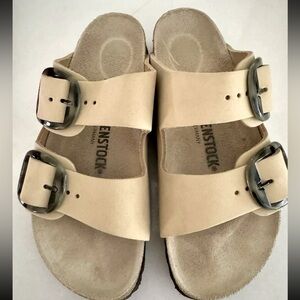 Size 37 big buckle Arizona Birkenstocks torty almond tan -with tortoise buckles